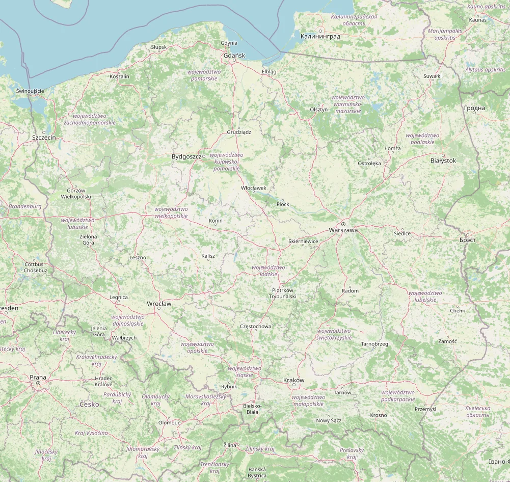 Mapa Polski z zaznaczonymi lokalizacjami: Polkowice